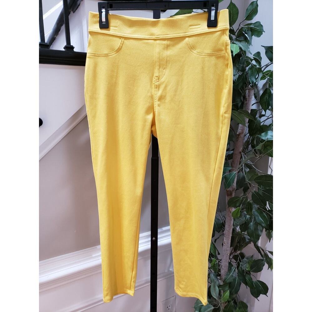 Time And Tru Women's Yellow Solid Cotton Elastic Waist Straight Legs Pants Small